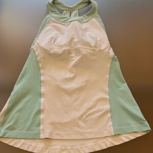 Lululemon white and aquamarine blue racerback tank, built in bra top, size 8